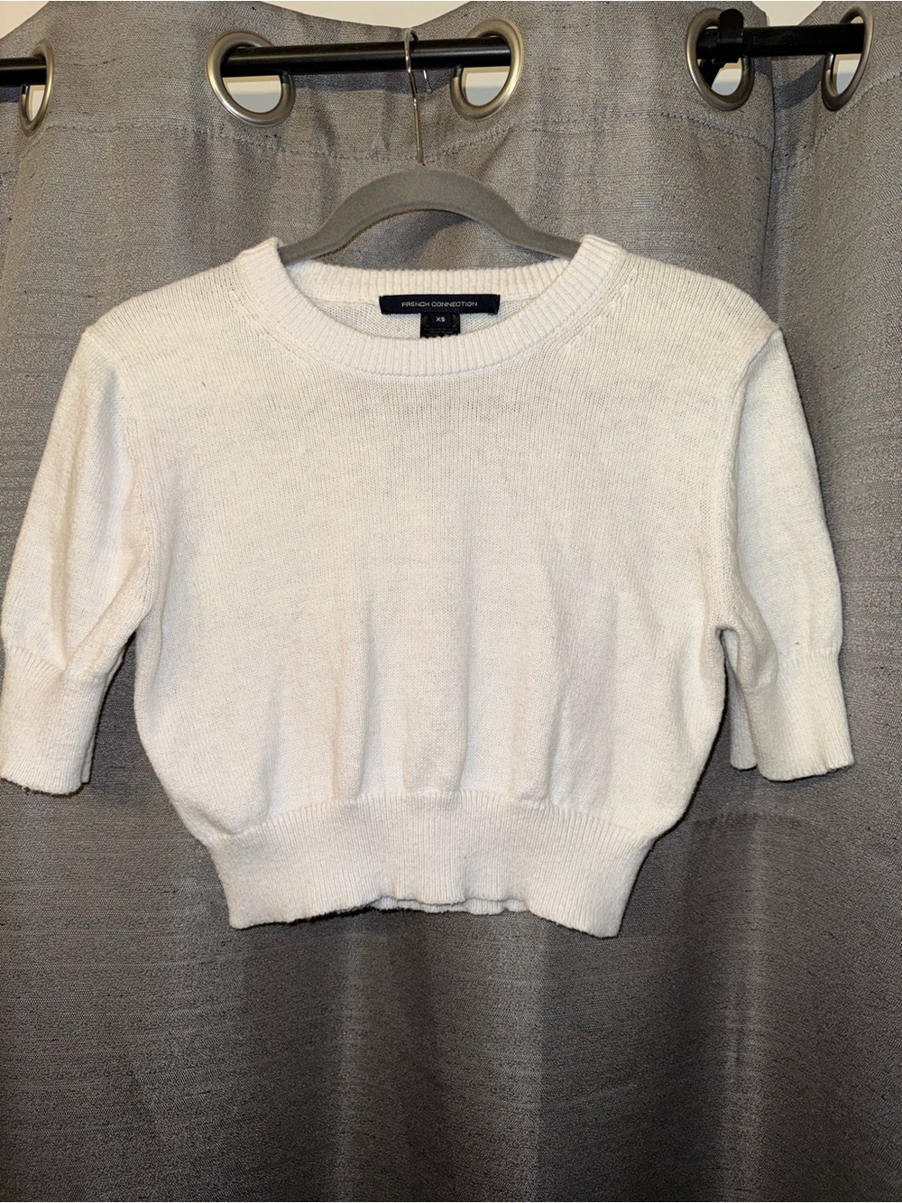 French Connection Cream Short-Sleeve Cropped Knit Sweater